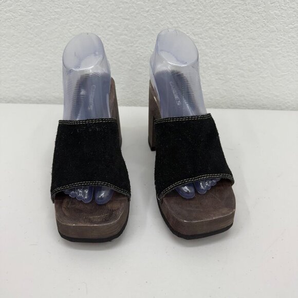 VTG Candies Wood Platform Y2K Black Suede Stud Clog Slide Sandals Shoes Womens 9 - Picture 2 of 9
